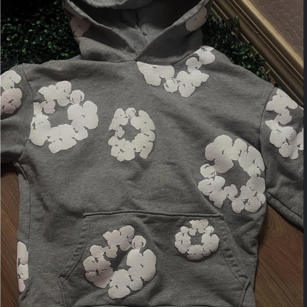 Stylish Gray and White Floral Hoodie